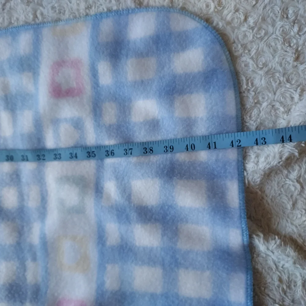 Checked Hearts Stars Baby Blanket Soft Blue Snuggly Cozy 34x42 Lovey Crib Size